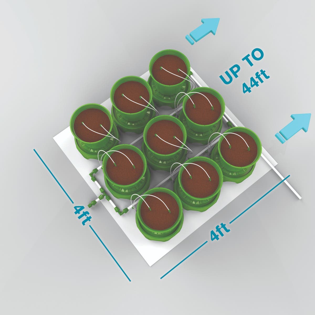 FloraFlex Kit -9 Plant Micro Drip Irrigation & Drainage Kit w/ 3 Gal Pots