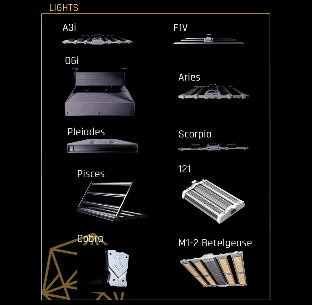 Fohse LED Lighting:  A3i, F1V, O6i, Aries, Pleiades, Scorpio, Pisces, 121, Cobra, M1-2 Betelgeuse