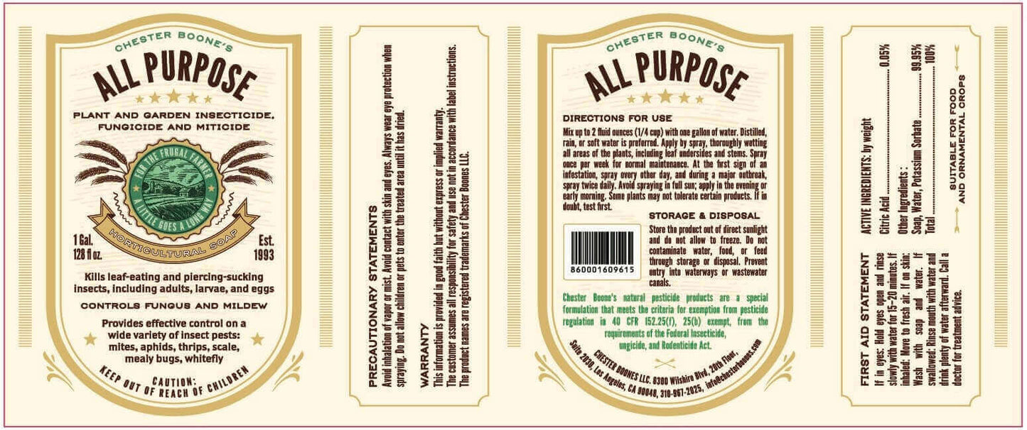 Chester Boone's All Purpose Insecticide/Fungicide/Miticide Label