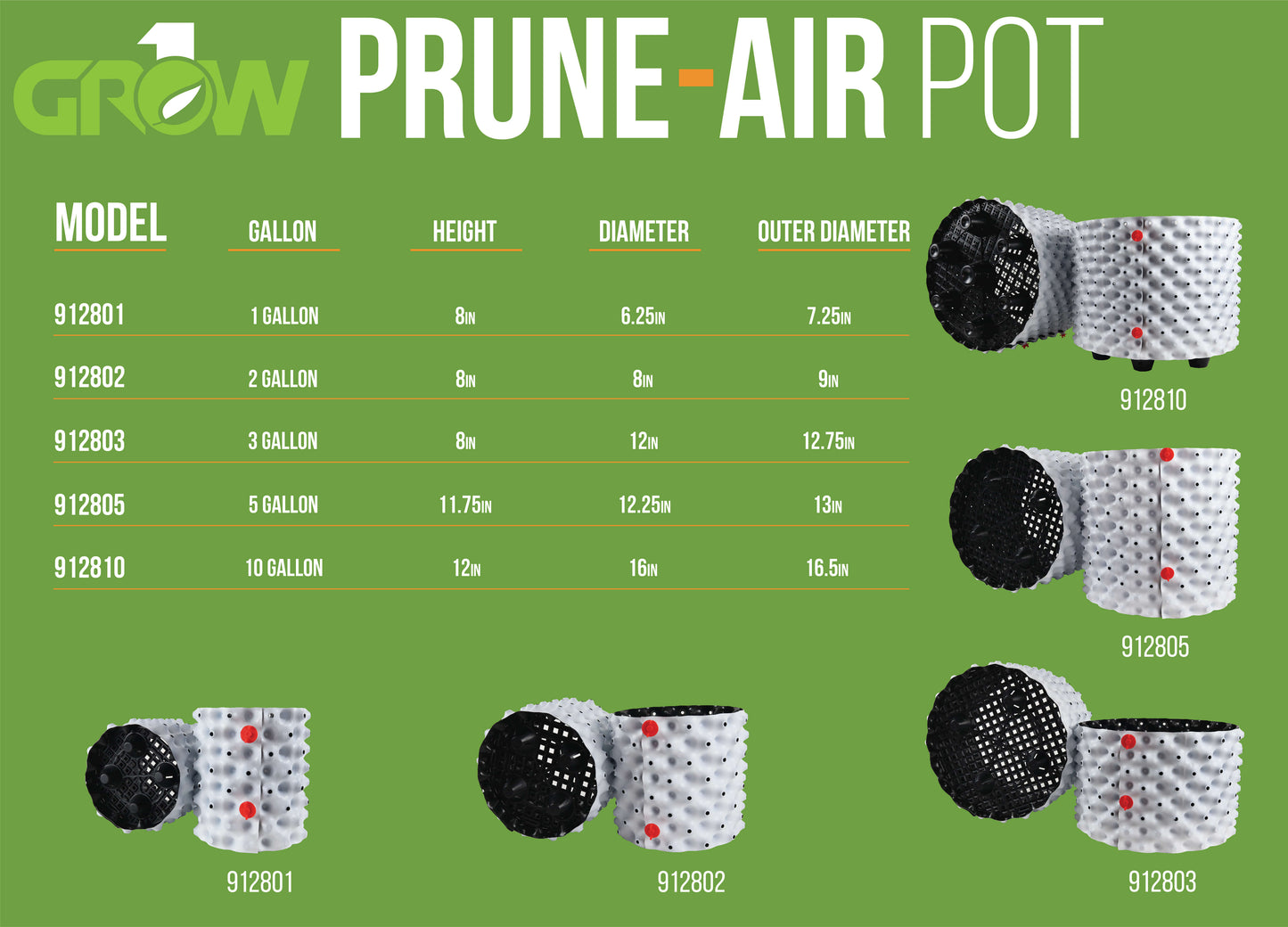 Grow1 Prune-Air Pot Sizes