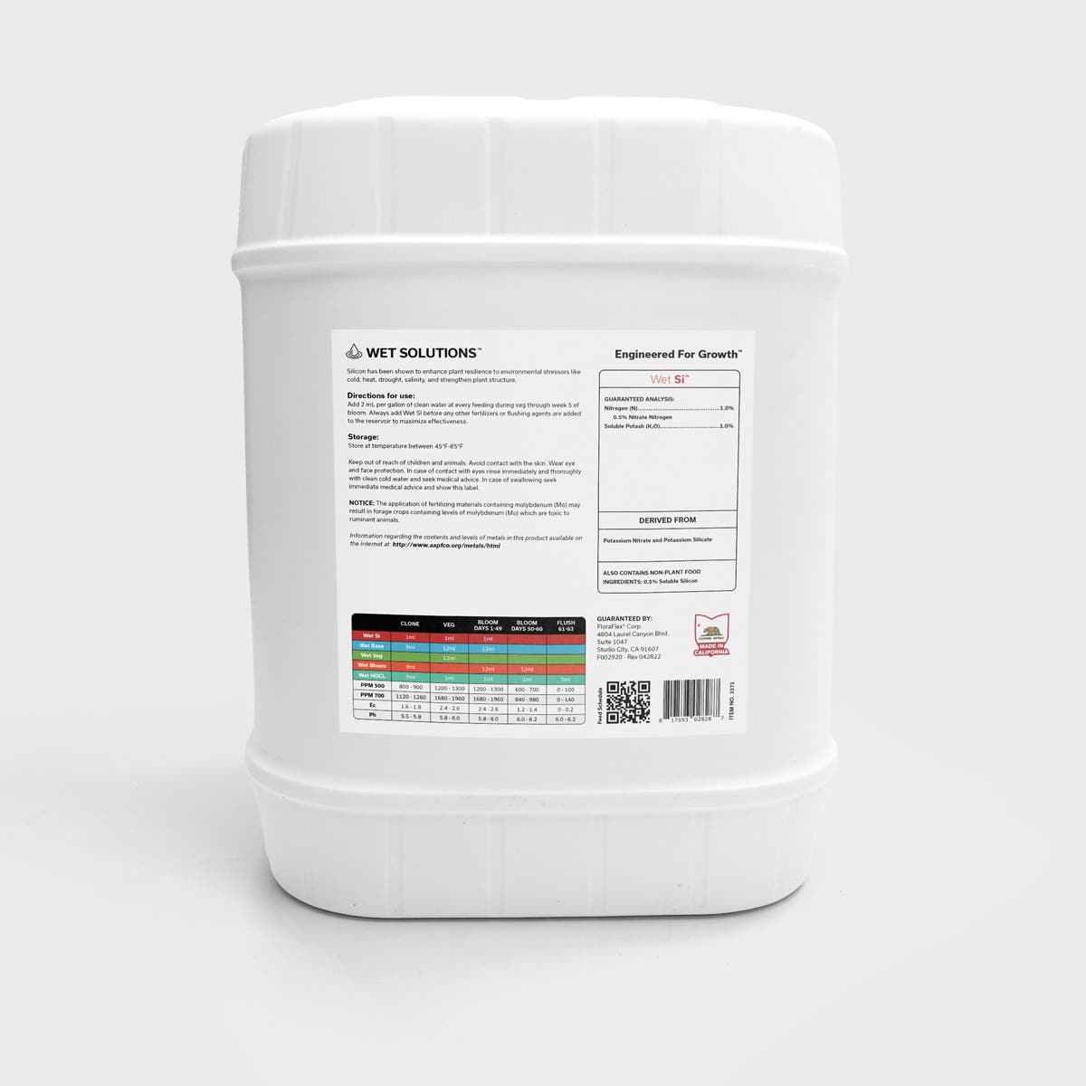Wet Solutions Wet Si, back of the product with chart, direction for use