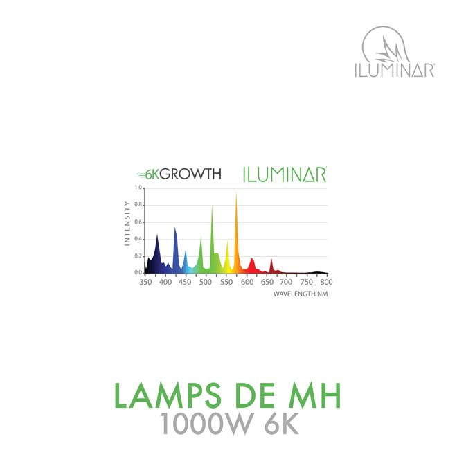 iLuminar Double Ended MH Lamp 1000W 1350 µmol/s 6k grow light spectrum