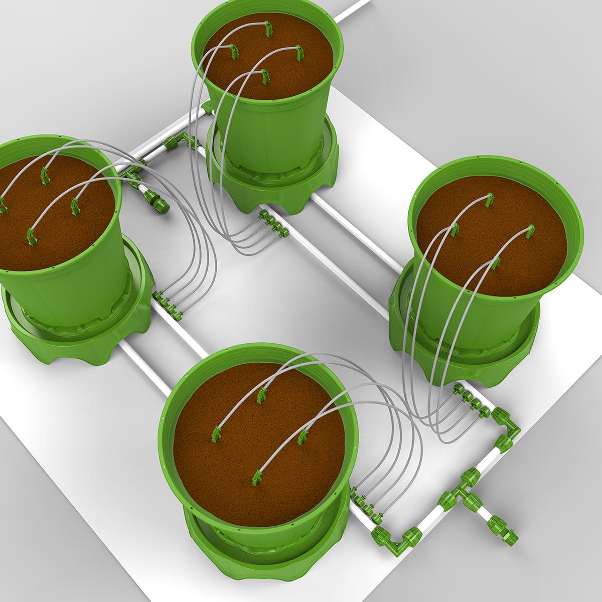 4 Plant Micro Drip Irrigation & Drainage Kit w/ 5 Gal Pots
