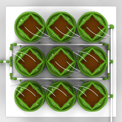 9 Plant Micro Drip Irrigation & Drainage Kit w/ 2 Gal Pots