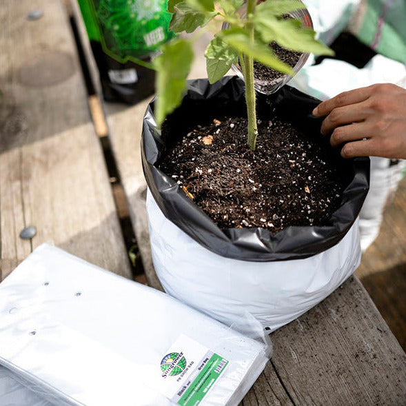 black plastic planting bags Sungrower Black & White Grow Bags