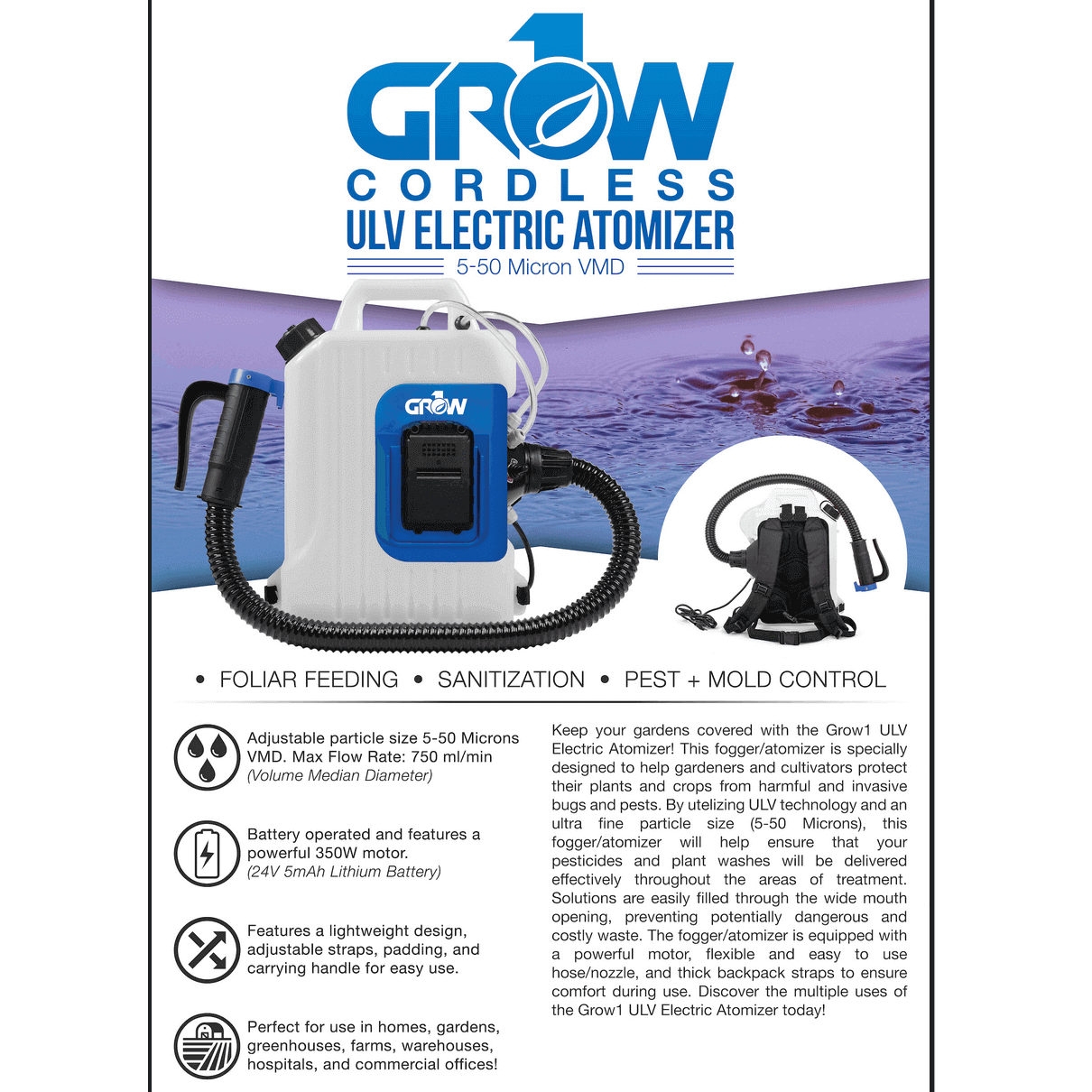 Grow1 2.5 Gallon ULV Electric Atomizer