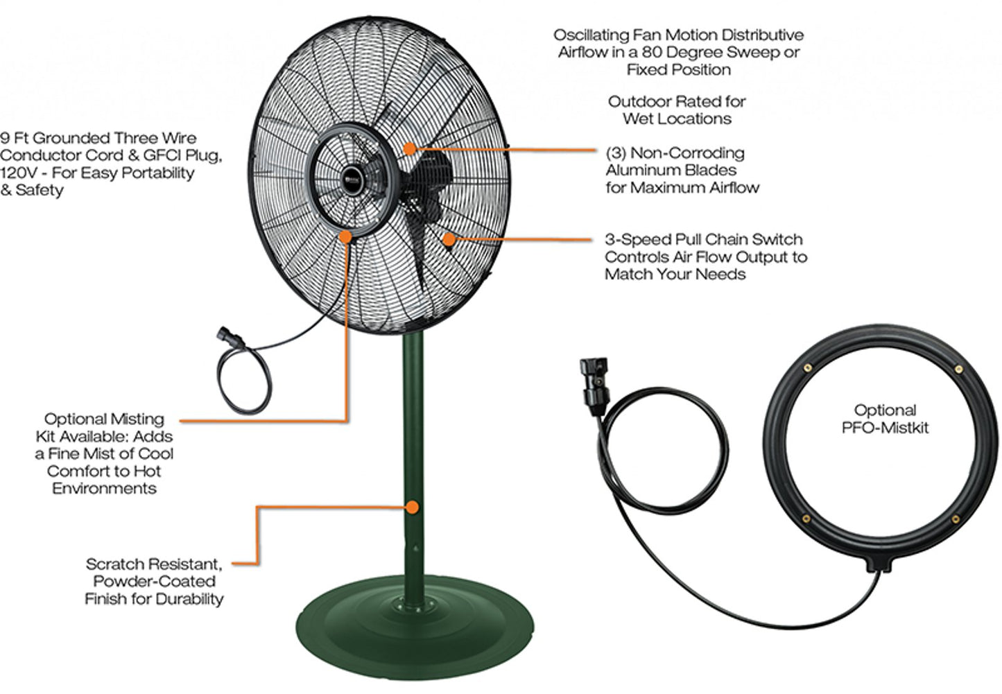 King Electric Outdoor Rated Oscillating Air Circulators - Pedistal Base
