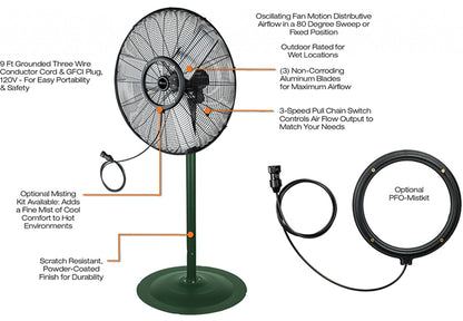 King Electric Outdoor Rated Oscillating Air Circulators - Pedistal Base