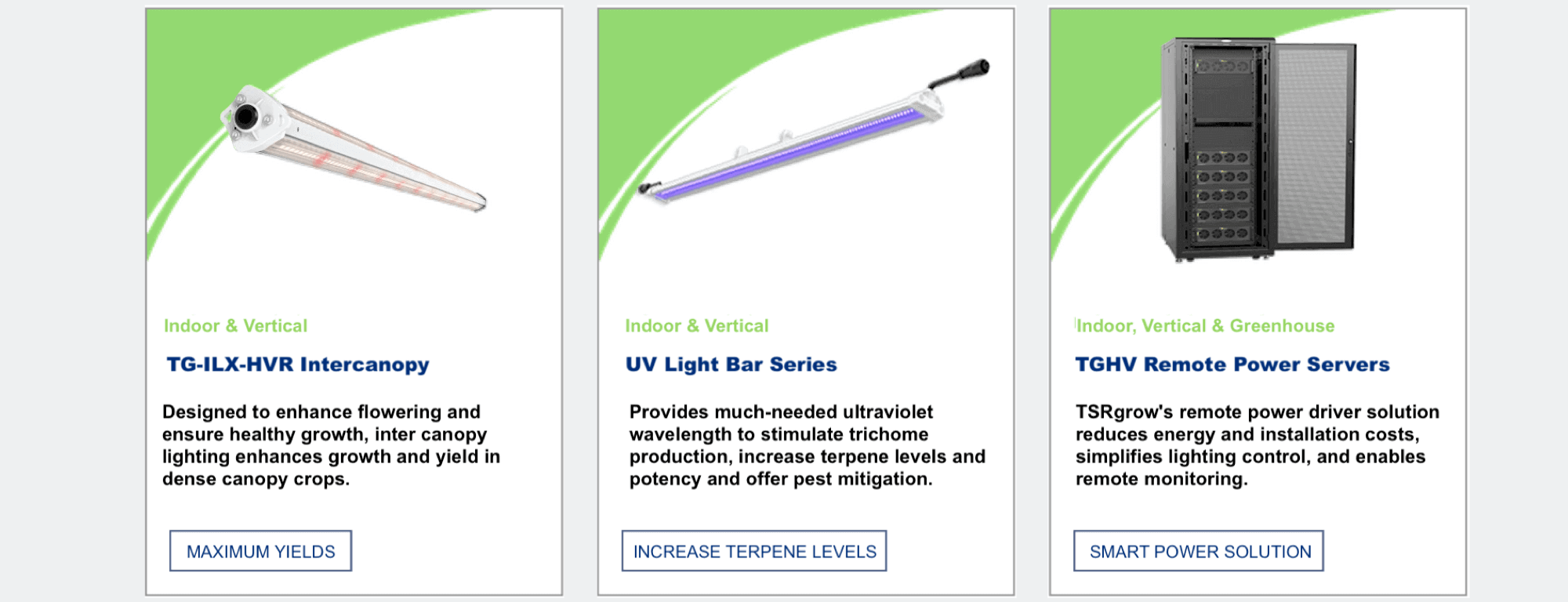 TSR LED Grow Lights, Intercanopy, UV, Remote Power Servers