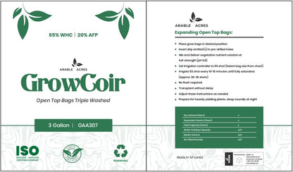 Arable Acres Growcoir Super Washed Open Top Bags