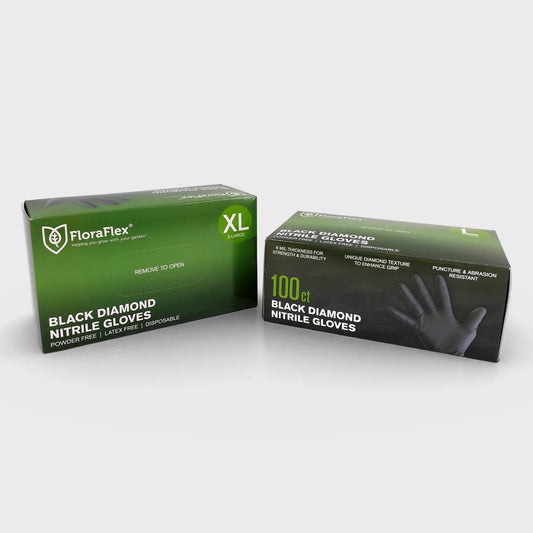FloraFlex Powder-Free Black Diamond Nitrile Gloves. Size L/XL. Pack of 100. Thickness 6MIL
