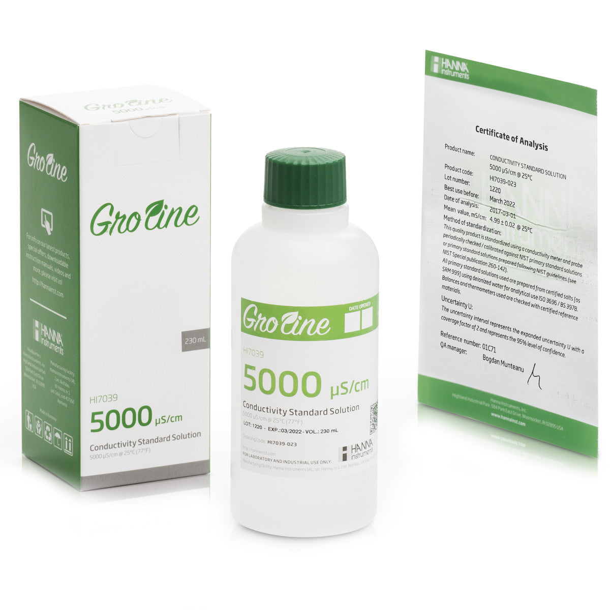 GroLine Conductivity Standard with Certificate (500mL Bottle)